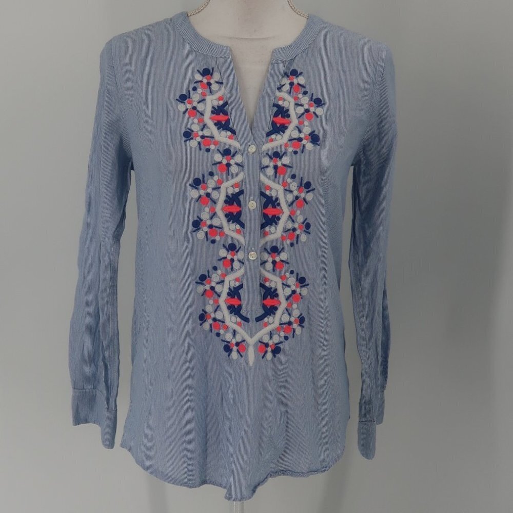 Vineyard Vines Women's Blue White Striped Embroidered Tunic Style Top Size 00